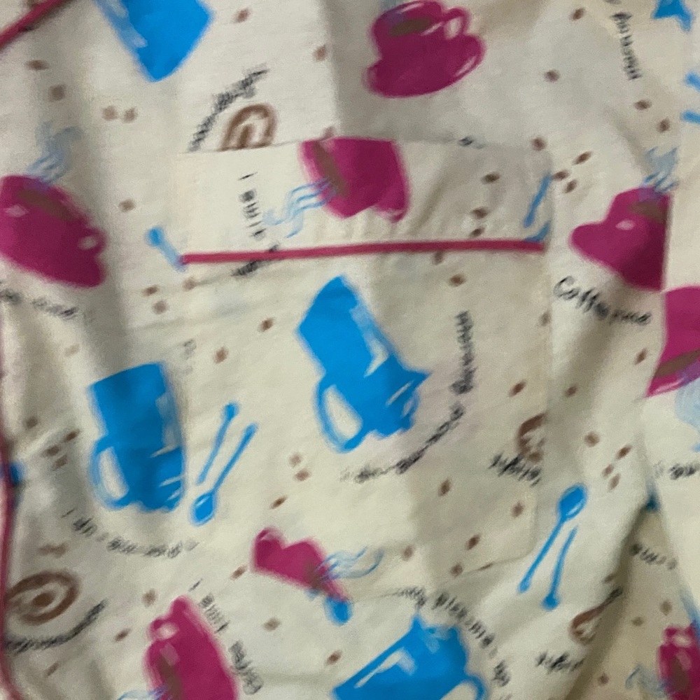 Women’s Vintage Bobbie Brooks   Coffee Print Pajama Set - Cream with Blue & Pink - Picture 4 of 8